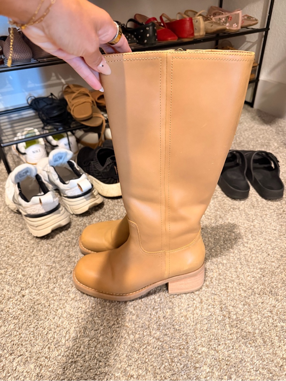 Leather Water Proof Tall Riding Boots in Tan - Women